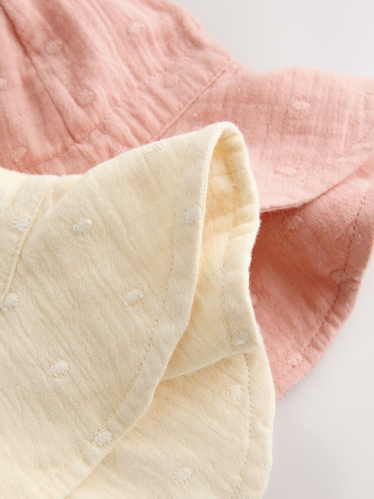 Pink and Beige Woven Baby Bucket Hats 2 Pack