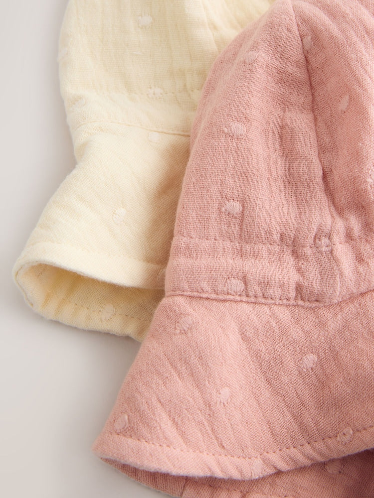 Pink and Beige Woven Baby Bucket Hats 2 Pack