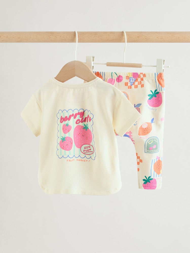 White Berry Short Sleeve Baby Top and Leggings 2 Piece Set (0mths-2yrs)