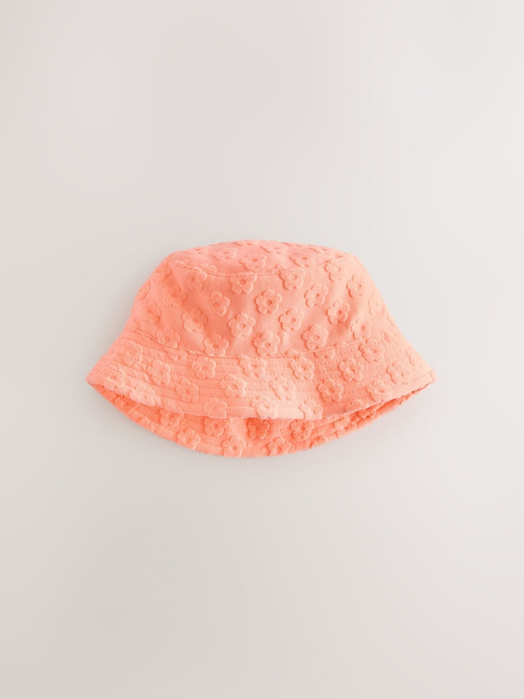 Pink/Orange Fluro Towelling Baby Bucket Hat 2 Pack