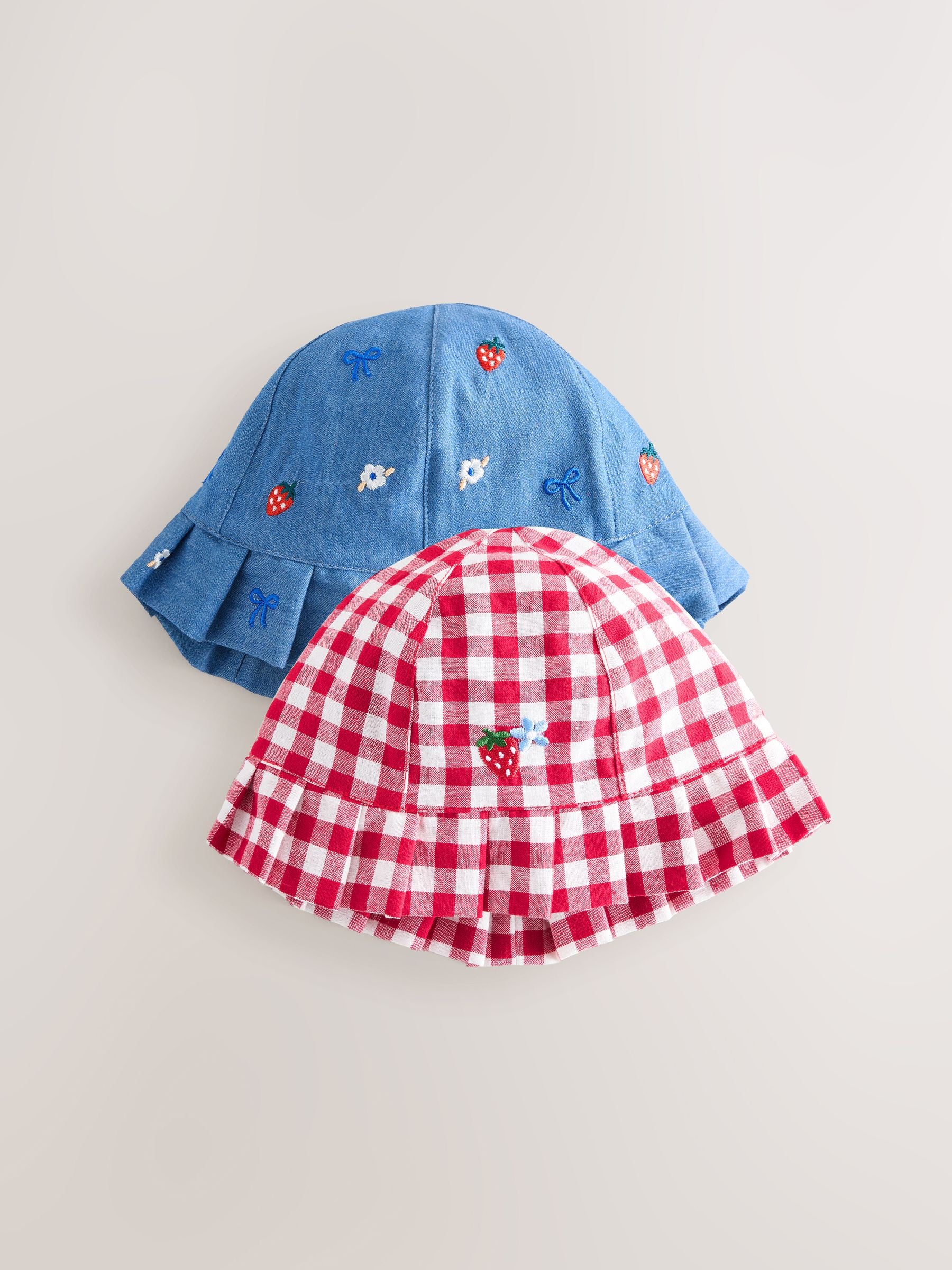 Blue and Red Embroidered Strawberry Baby Bucket Hats 2 Pack - Size 50cm (First Size) - Default 1