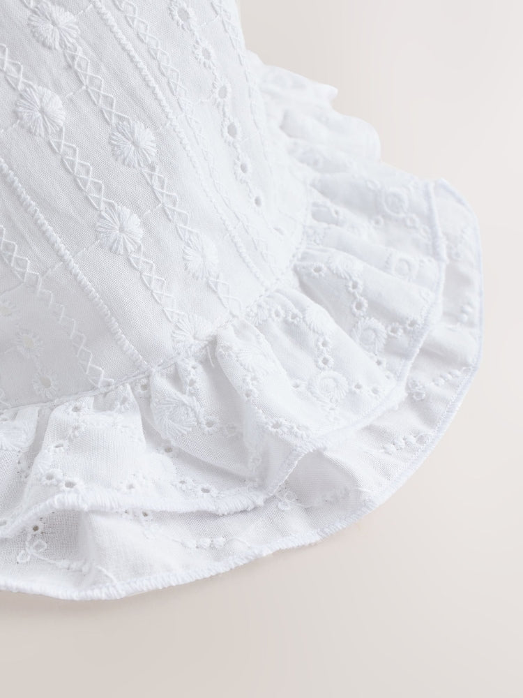 White Broderie Bucket Baby Hat - Size 50cm (First Size)