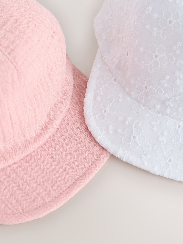 Pink/White Broderie Bow Back Baby Hats 2 Pack - Size 50cm (First Size)