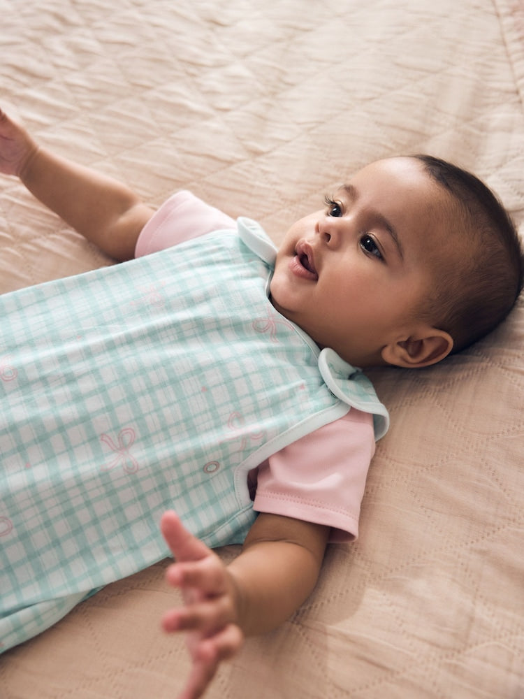 Green/Pink Gingham Bows 0.5 Tog Sleeveless Baby Sleep Bag