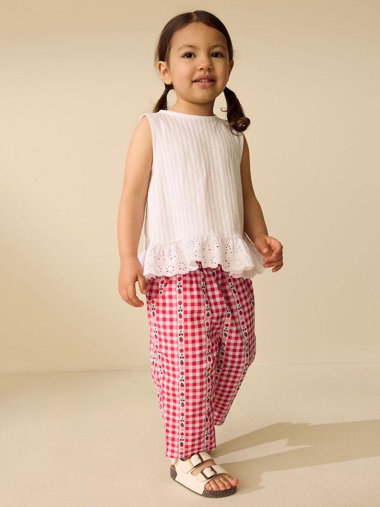 Pink/ Red Gingham Pullon Trousers (3mths-7yrs)