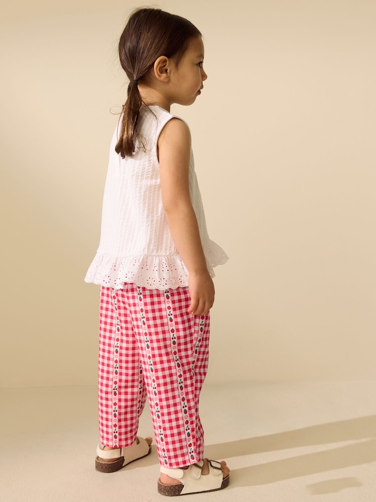 Pink/ Red Gingham Pullon Trousers (3mths-7yrs)