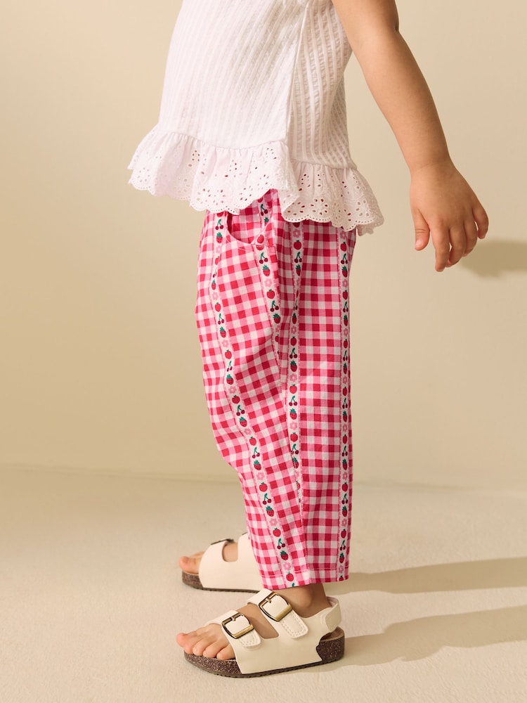 Pink/ Red Gingham Pullon Trousers (3mths-7yrs)
