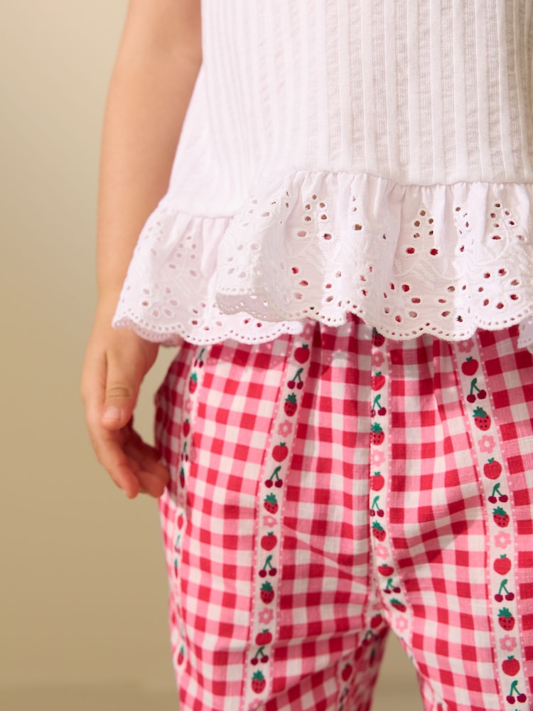 Pink/ Red Gingham Pullon Trousers (3mths-7yrs)