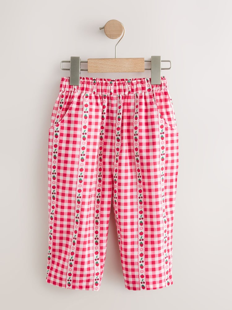 Pink/ Red Gingham Pullon Trousers (3mths-7yrs)