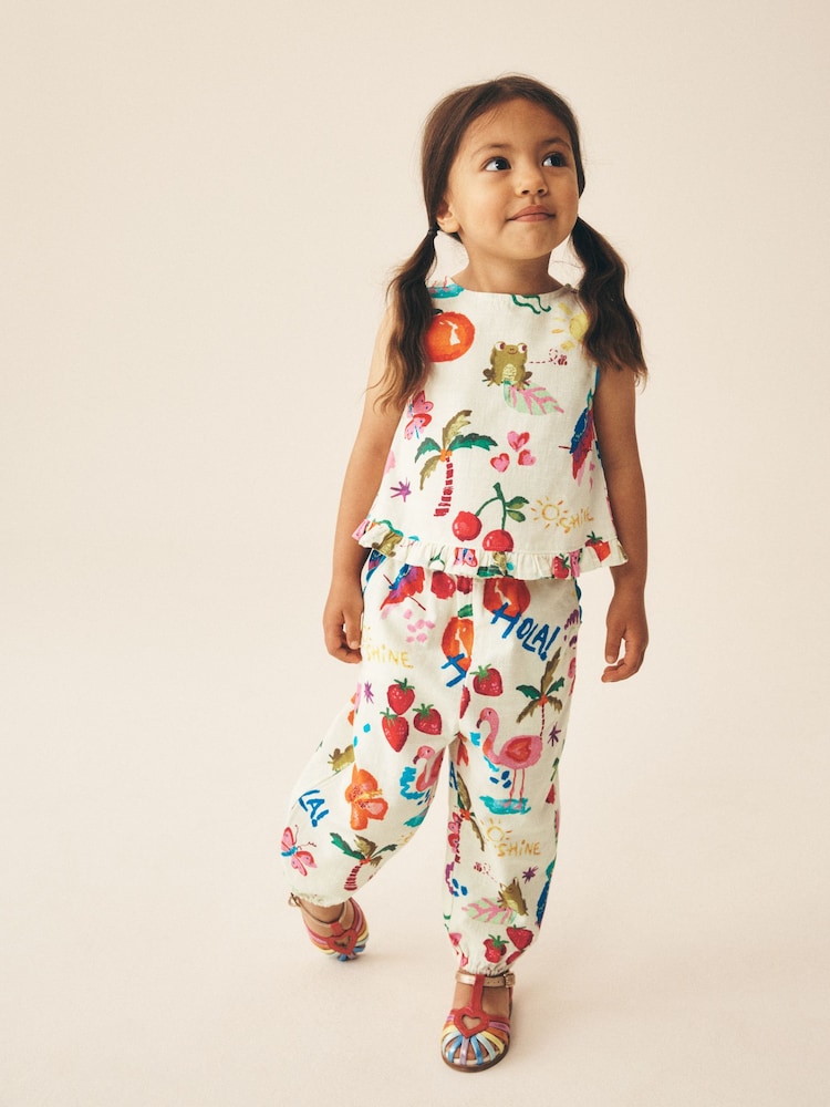 Bright Summer Tropical Print Top & Cuffed Trousers Set (3mths-7yrs)