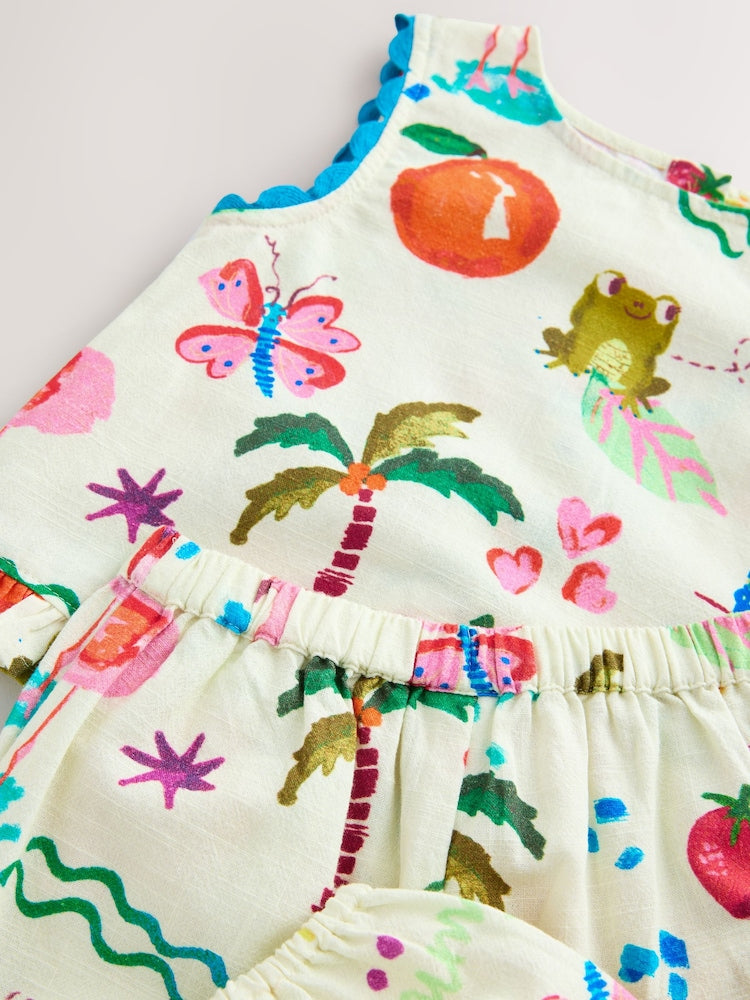 Bright Summer Tropical Print Top & Cuffed Trousers Set (3mths-7yrs)