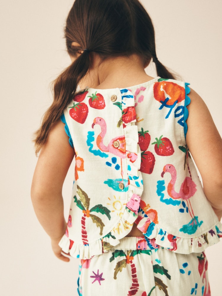 Bright Summer Tropical Print Top & Cuffed Trousers Set (3mths-7yrs)