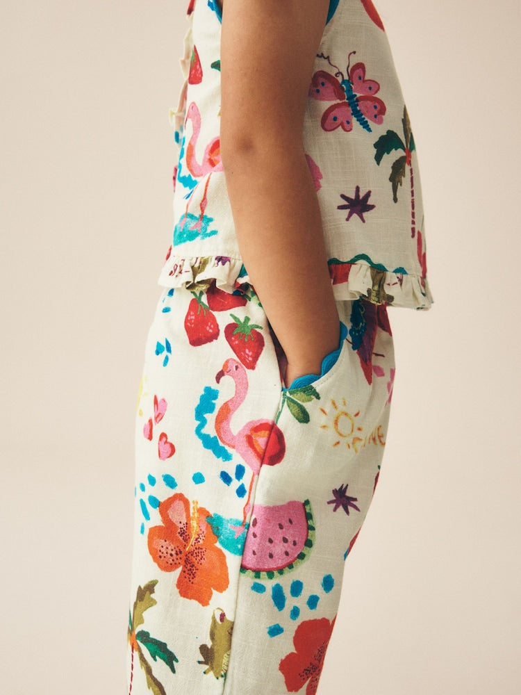 Bright Summer Tropical Print Top & Cuffed Trousers Set (3mths-7yrs)