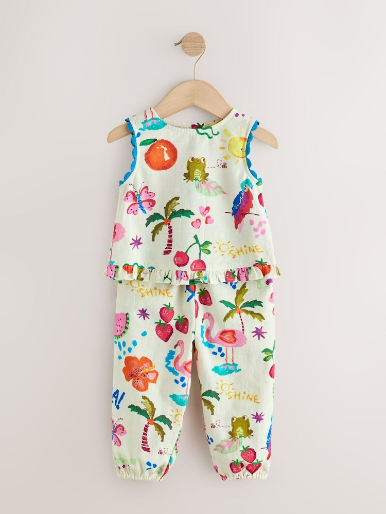 Bright Summer Tropical Print Top & Cuffed Trousers Set (3mths-7yrs)