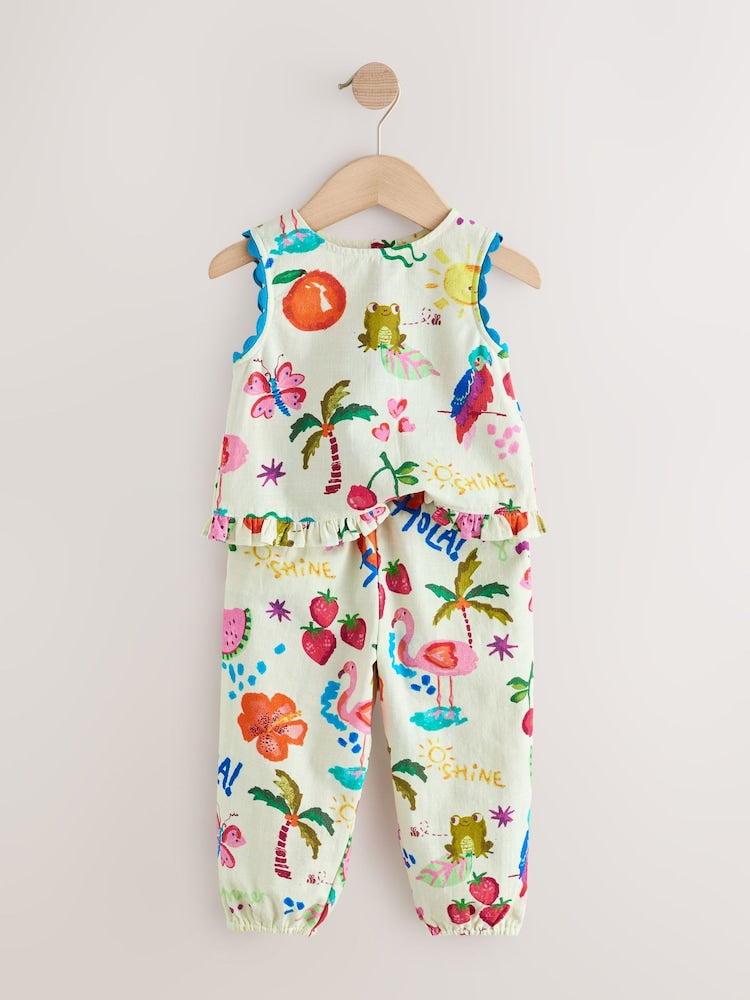 Bright Summer Tropical Print Top & Cuffed Trousers Set (3mths-7yrs)