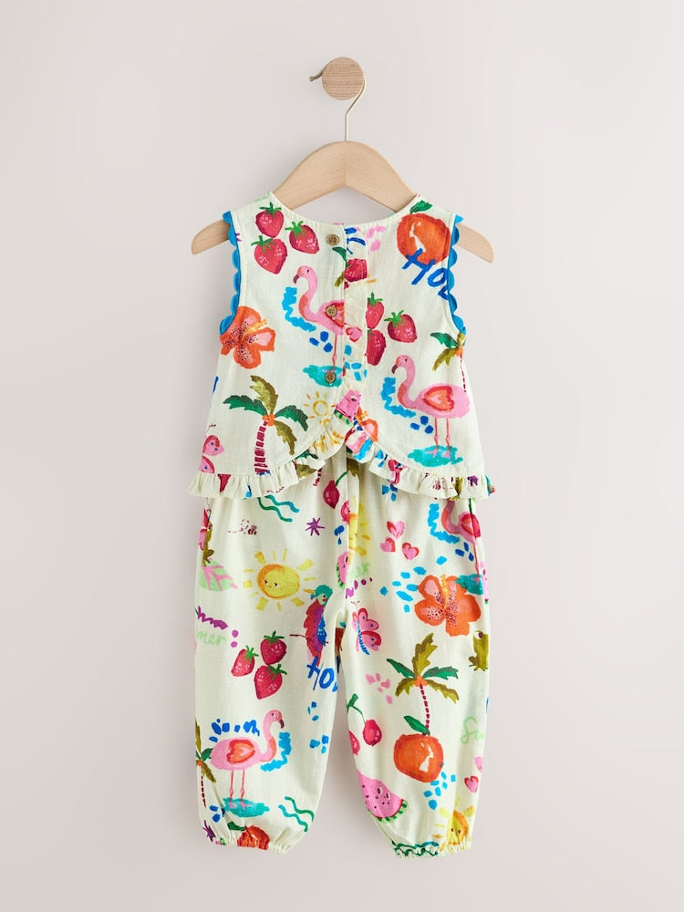 Bright Summer Tropical Print Top & Cuffed Trousers Set (3mths-7yrs)