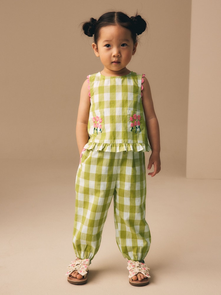 Olive Green Gingham Top & Cuffed Trousers Set (3mths-7yrs)