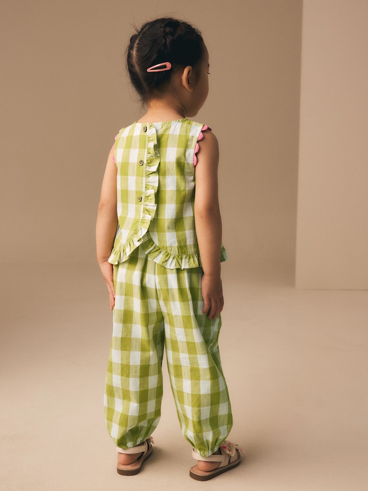 Olive Green Gingham Top & Cuffed Trousers Set (3mths-7yrs)