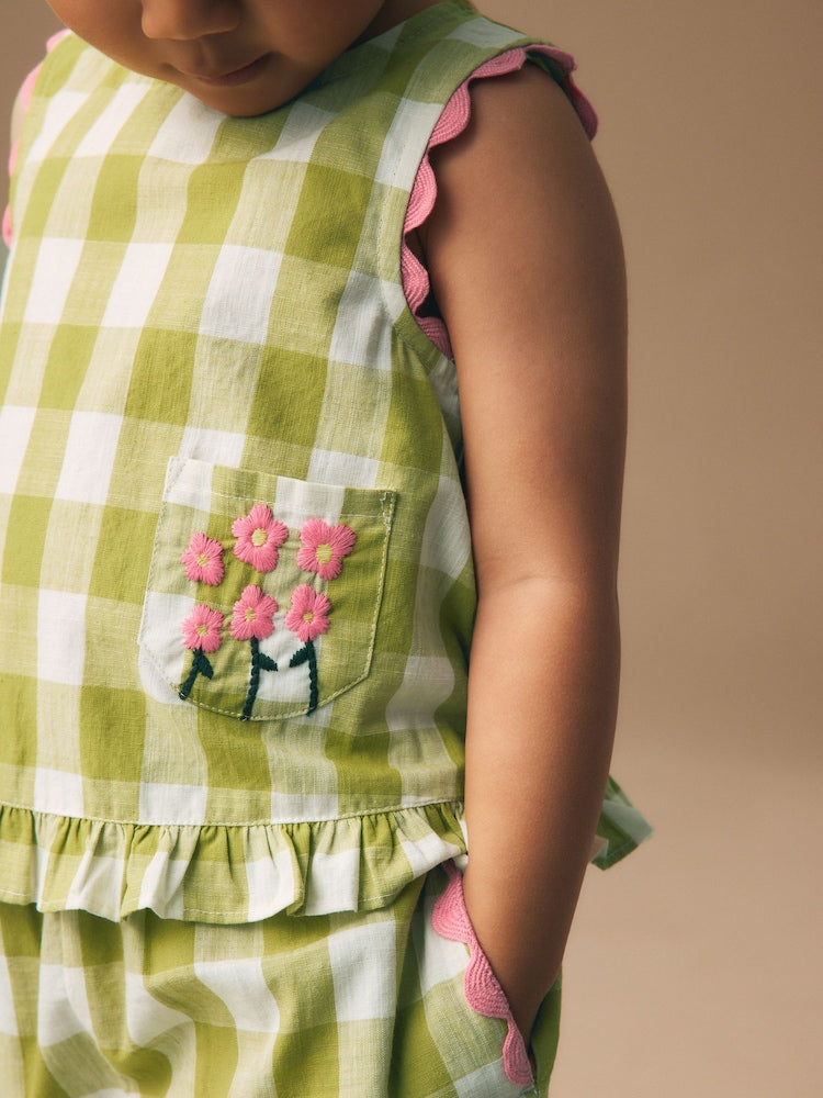 Olive Green Gingham Top & Cuffed Trousers Set (3mths-7yrs)
