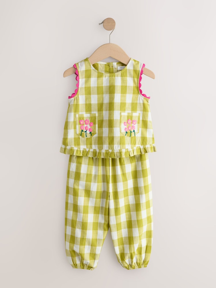 Olive Green Gingham Top & Cuffed Trousers Set (3mths-7yrs)