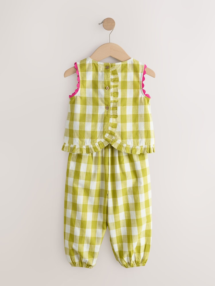 Olive Green Gingham Top & Cuffed Trousers Set (3mths-7yrs)