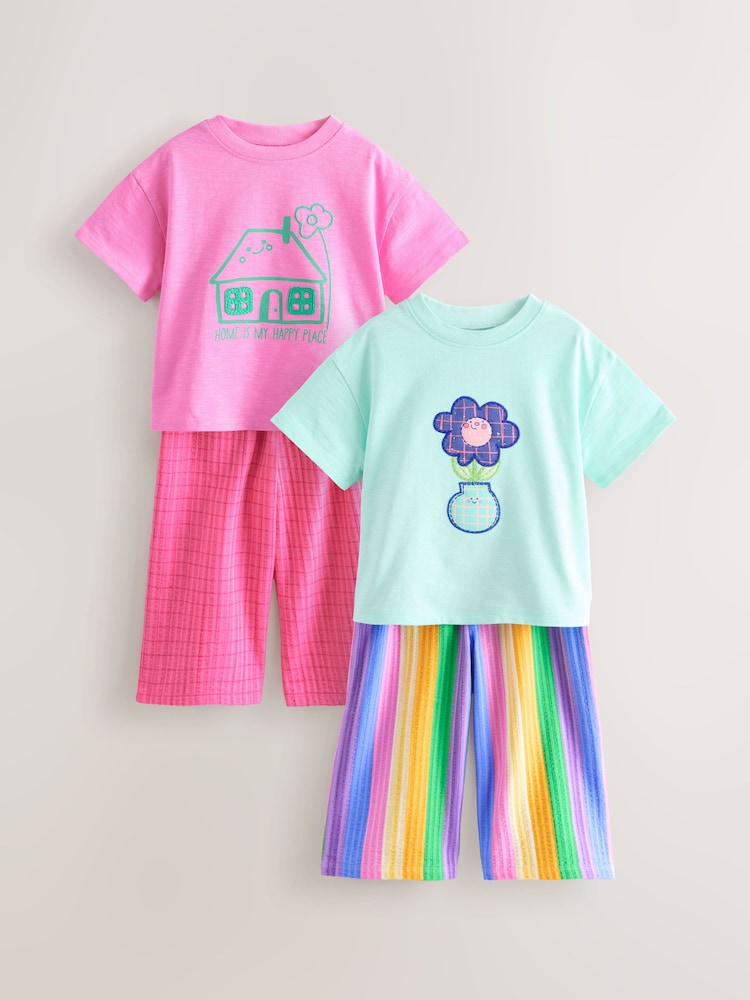 Pink Rainbow Top & Trousers Set 2 Pack (3mths-7yrs)