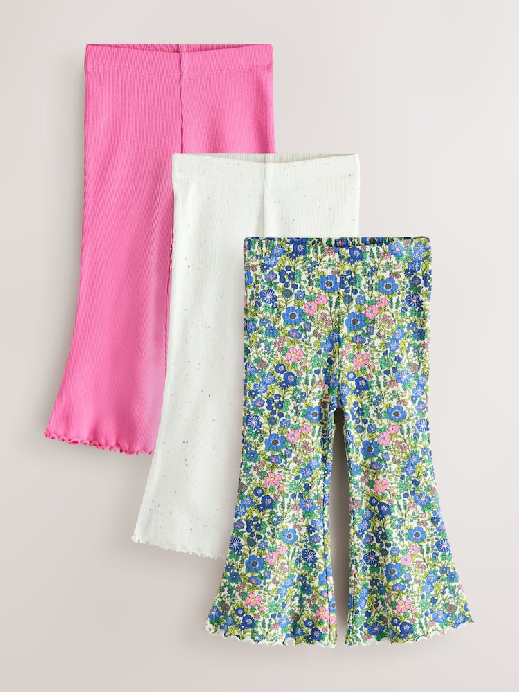 Pink/Floral Flared Leggings 3 Pack (3mths-7yrs) - Size 3-6 Months (62-68cm) - Pink/Floral Flared