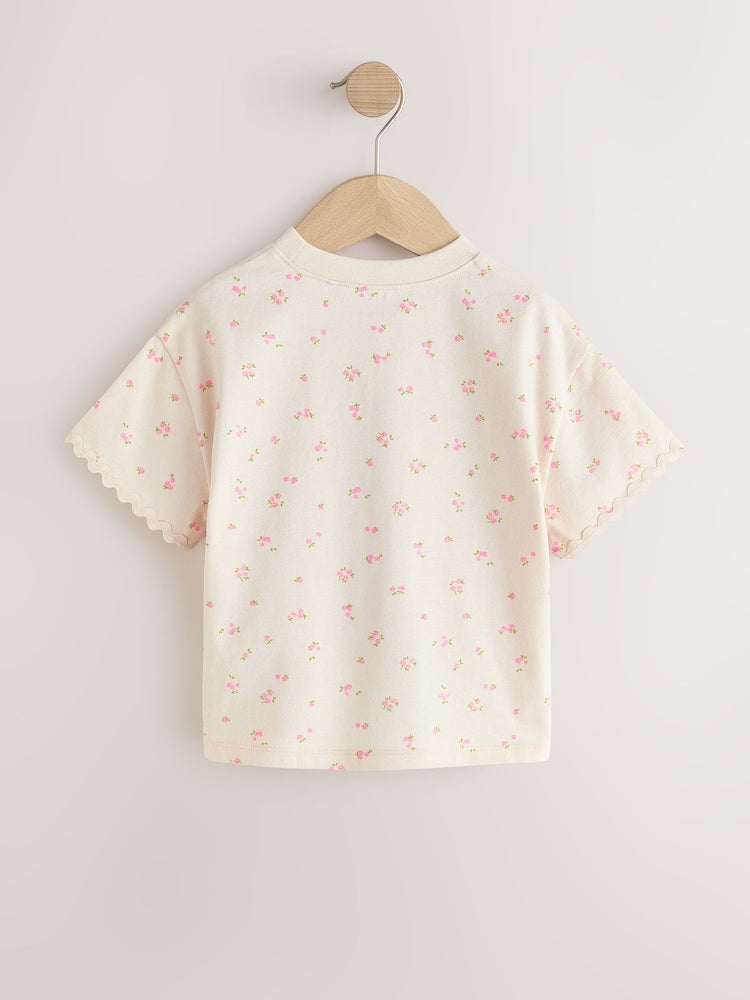Ecru White Ditsy Floral Short Sleeve Ric Rac Trim T-Shirt (3mths-7yrs)