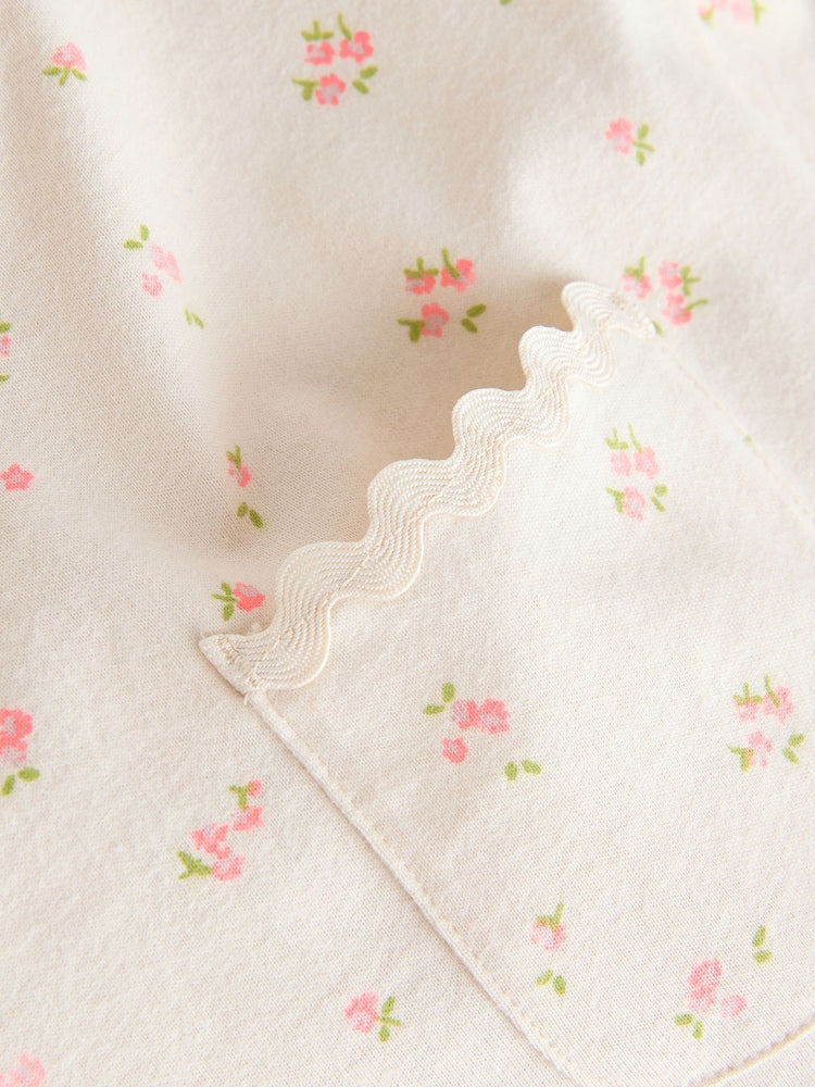 Ecru White Ditsy Floral Short Sleeve Ric Rac Trim T-Shirt (3mths-7yrs)