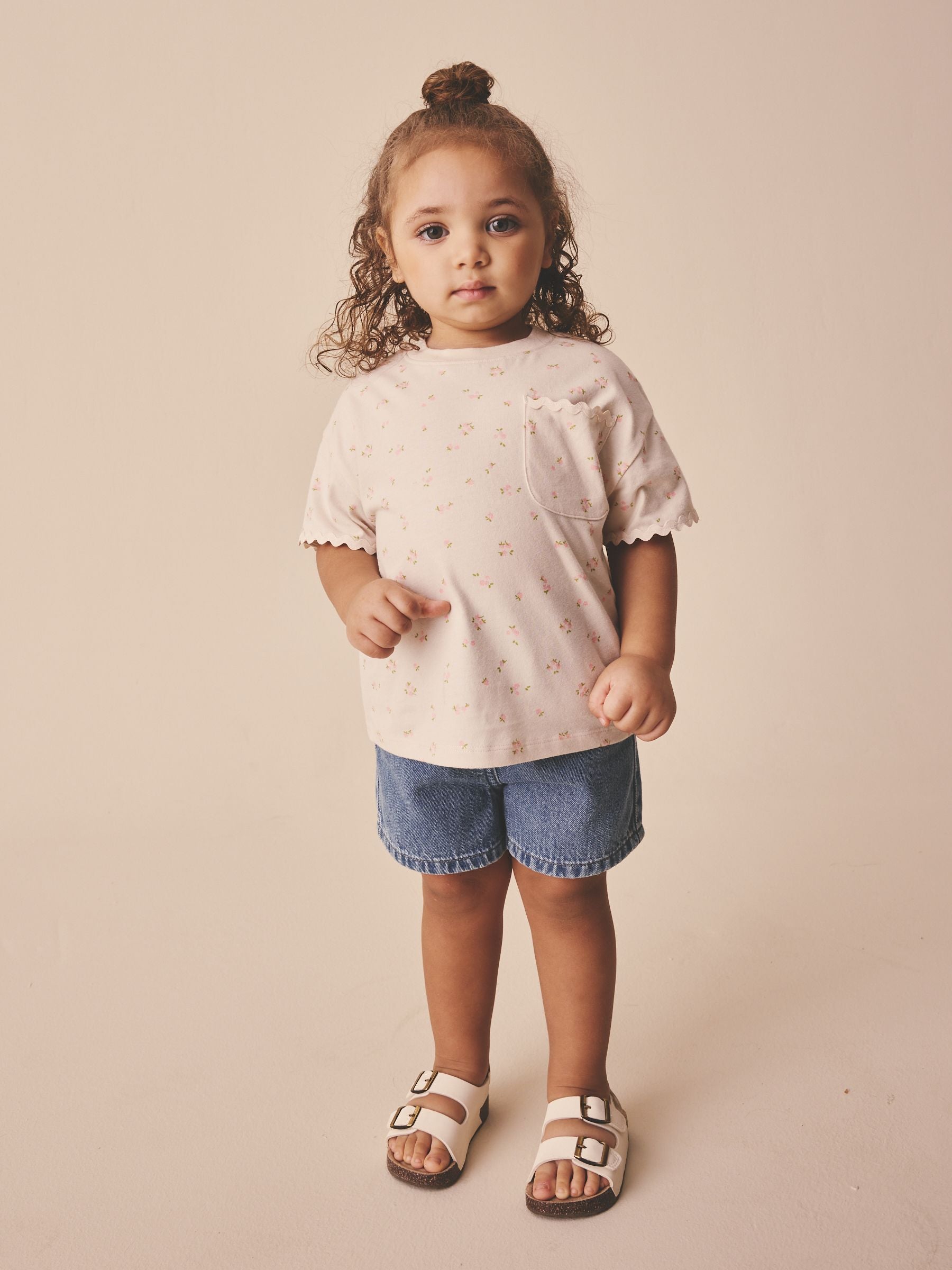 Ecru White Ditsy Floral Short Sleeve Ric Rac Trim T-Shirt (3mths-7yrs) - Size 3-6 Months (62-68cm) - Default 1