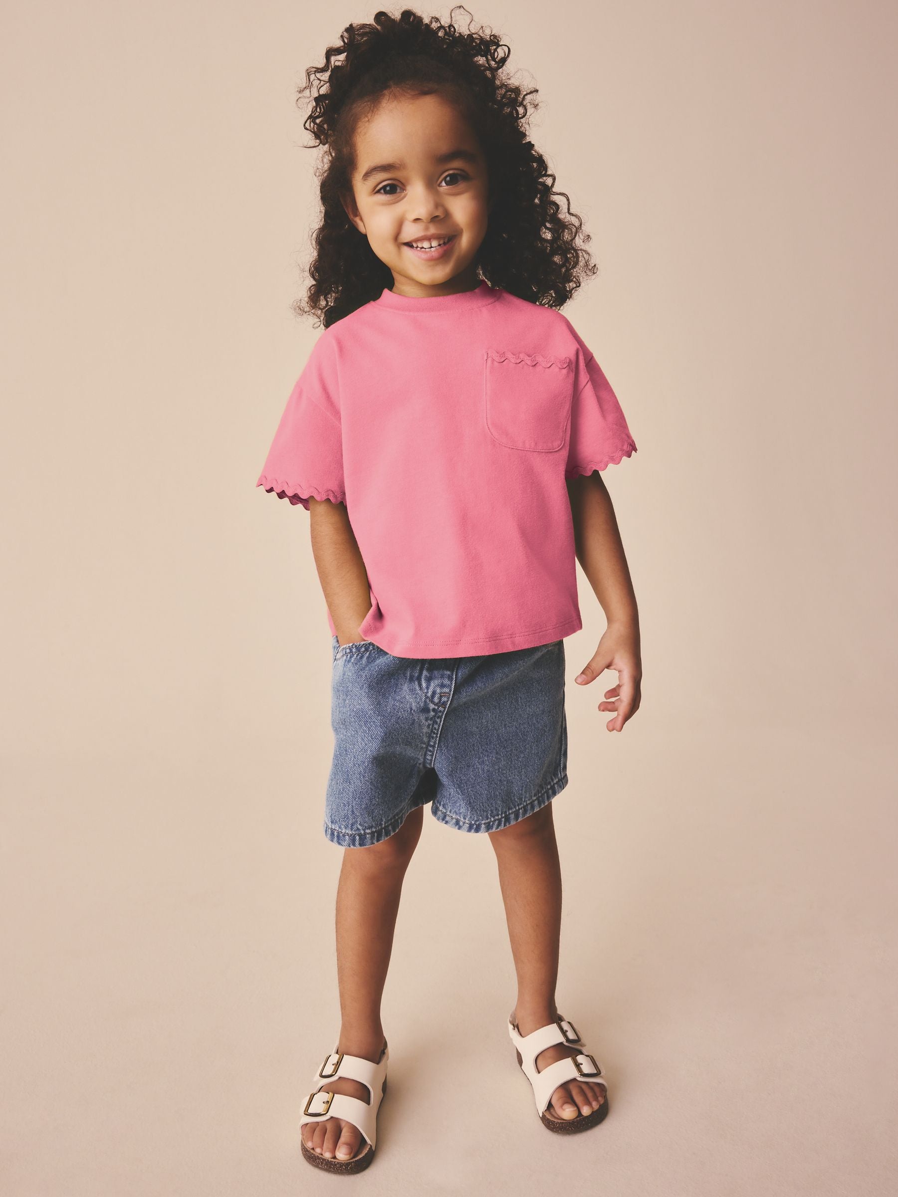 Pink Short Sleeve Ric Rac Trim T-Shirt (3mths-7yrs) - Size 3-6 Months (62-68cm)