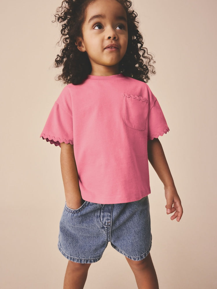 Pink Short Sleeve Ric Rac Trim T-Shirt (3mths-7yrs) - Size 3-6 Months (62-68cm) - Pink