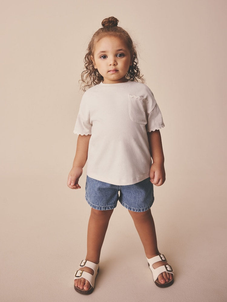 Ecru White Short Sleeve Ric Rac Trim T-Shirt (3mths-7yrs)