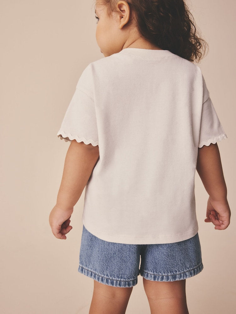 Ecru White Short Sleeve Ric Rac Trim T-Shirt (3mths-7yrs)