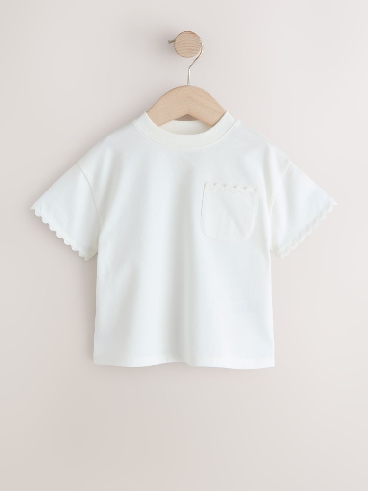 Ecru White Short Sleeve Ric Rac Trim T-Shirt (3mths-7yrs)