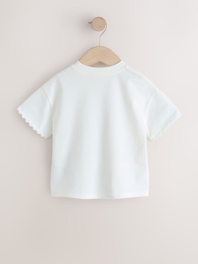 Ecru White Short Sleeve Ric Rac Trim T-Shirt (3mths-7yrs)