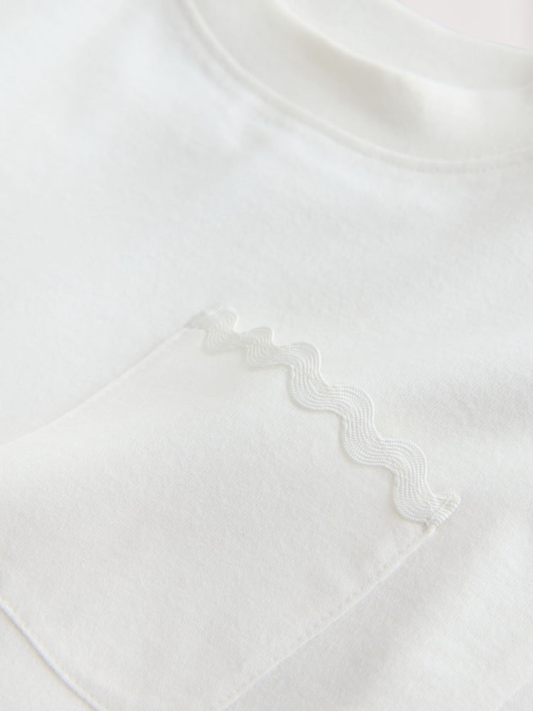 Ecru White Short Sleeve Ric Rac Trim T-Shirt (3mths-7yrs)