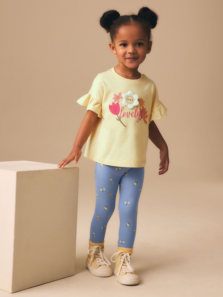 Yellow Padded Flower Short Sleeve T-Shirt and Leggings Set (3mths-7yrs)