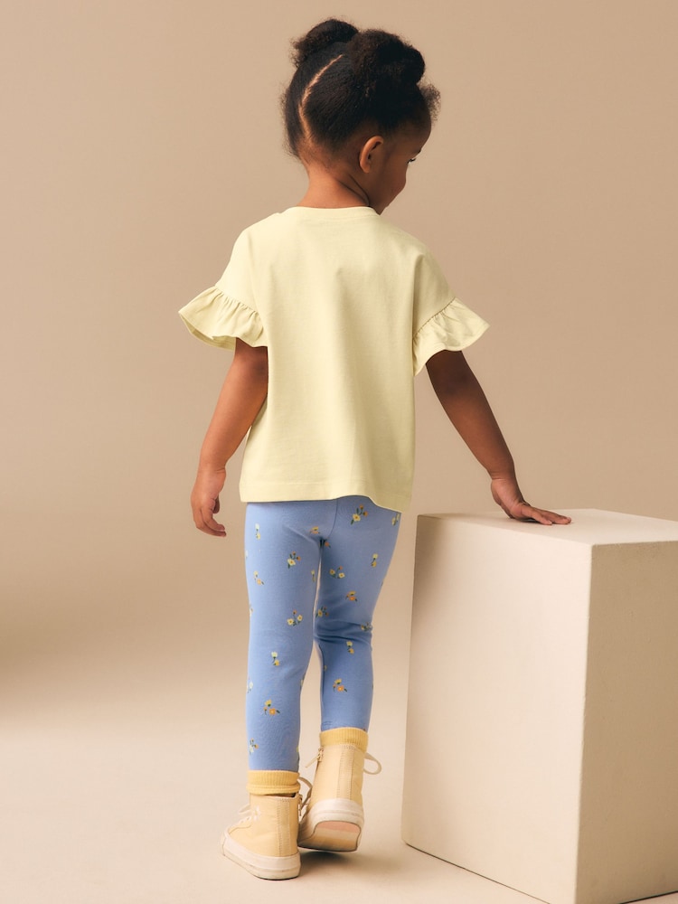 Yellow Padded Flower Short Sleeve T-Shirt and Leggings Set (3mths-7yrs)