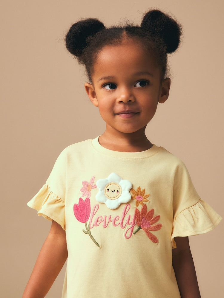 Yellow Padded Flower Short Sleeve T-Shirt and Leggings Set (3mths-7yrs)