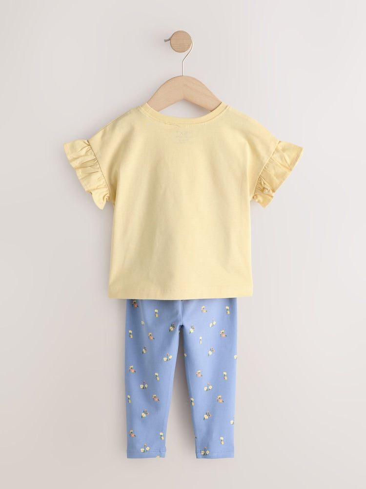 Yellow Padded Flower Short Sleeve T-Shirt and Leggings Set (3mths-7yrs)