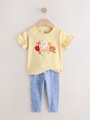 Yellow Padded Flower Short Sleeve T-Shirt and Leggings Set (3mths-7yrs) - Size 3-6 Months (62-68cm)