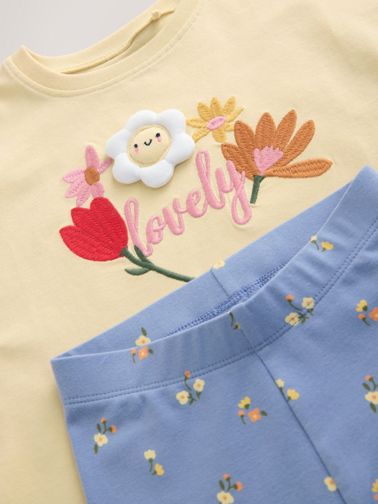 Yellow Padded Flower Short Sleeve T-Shirt and Leggings Set (3mths-7yrs)