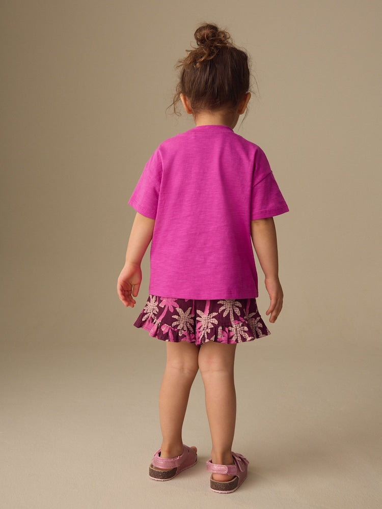 Pink/Purple Palm Tree Embroidery Short Sleeve Top and Shorts Set (3mths-7yrs)