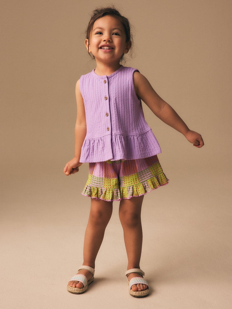 Lilac Purple Check Peplum Vest and Shorts Set (3mths-7yrs)