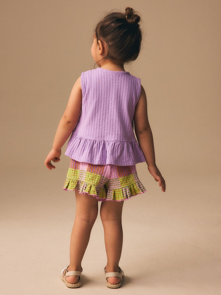 Lilac Purple Check Peplum Vest and Shorts Set (3mths-7yrs)