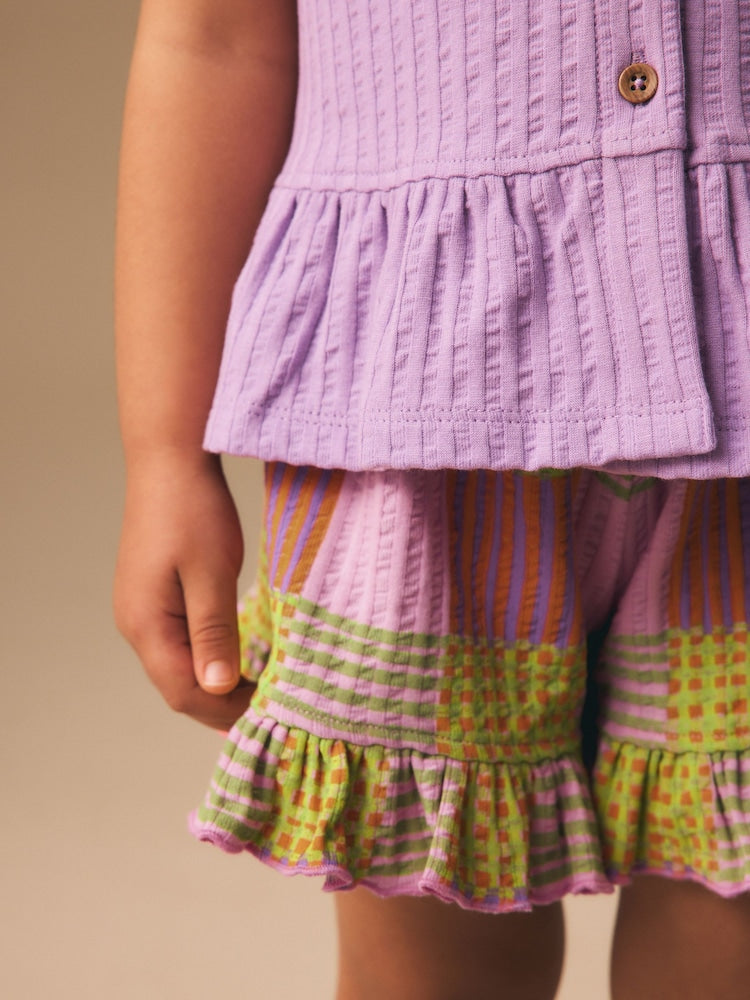 Lilac Purple Check Peplum Vest and Shorts Set (3mths-7yrs)