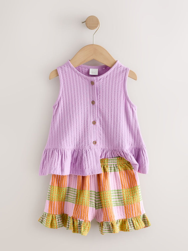 Lilac Purple Check Peplum Vest and Shorts Set (3mths-7yrs)