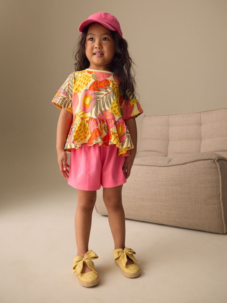 Pink Flowers Short Sleeve Top and Shorts Set (3mths-7yrs)