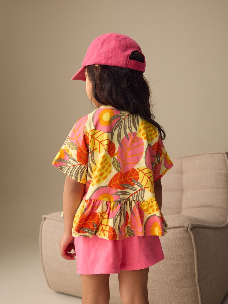 Pink Flowers Short Sleeve Top and Shorts Set (3mths-7yrs)